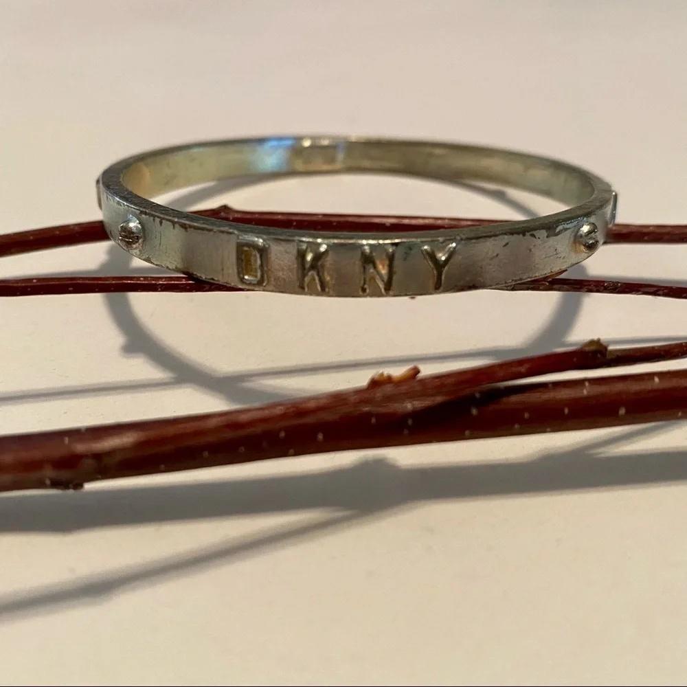 DONNA Karan DKNY Rare Vintage 1990's Silver Tone Logo Bracelet With Orignal Bag